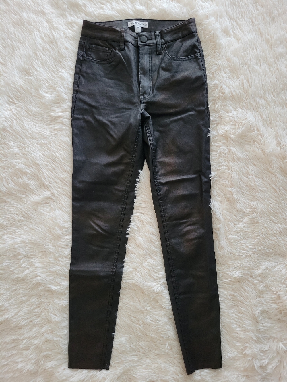 And Now This Black Coated Skinny Jeans Raw Hem High Waist Women's Size 27